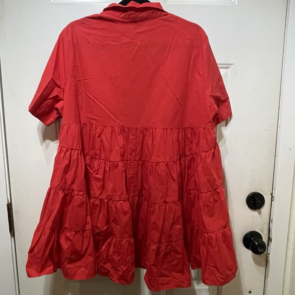 Cato Women Mini Dress Size L Red Button Front Ruffle Back - Picture 3 of 4